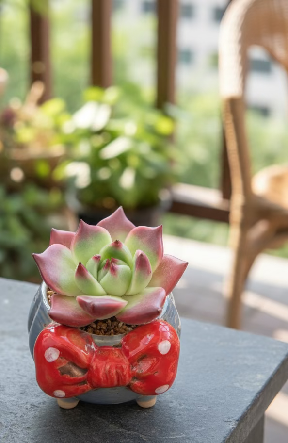 Succulent Festive Blue Bow Planter – Echeveria Agavoides 'Romeo' - SlowBloomGreens