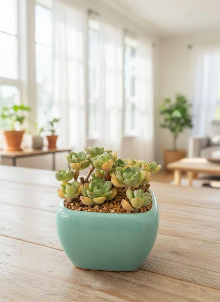 Succulent Zen Square Pastel Green Planter – Echeveria - SlowBloomGreens