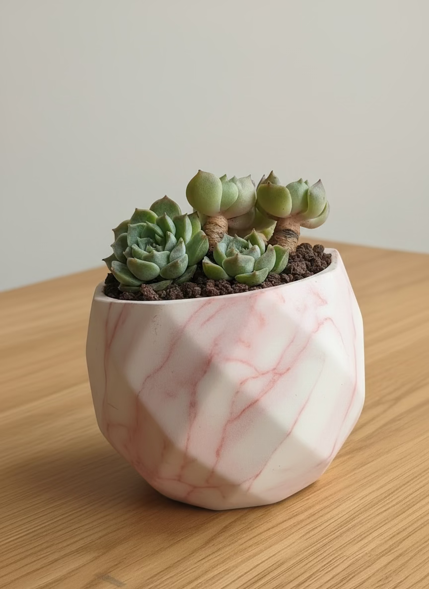 Succulent Classic Marble Orange Planter – Echeveria Elegans
